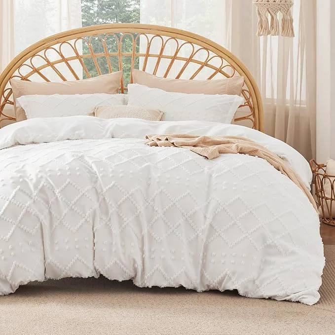 Smooth Bedsure Boho Duvet Cover King Size with Fitted Sheet – Boho Bedding Comforter Set 4 Pieces Includes 1 Duvet Cover 104 quot x90 quot with Zipper Closure 2 Pillow Shams 1 Fitted Sheet White Classic