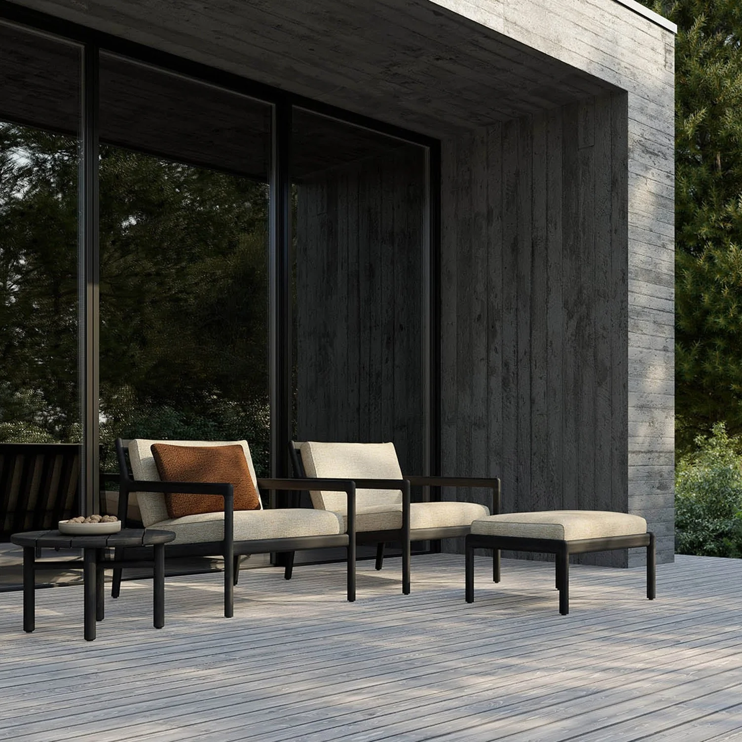 Advanced Jack Solid Black Teak Outdoor Footstool Natural Secure