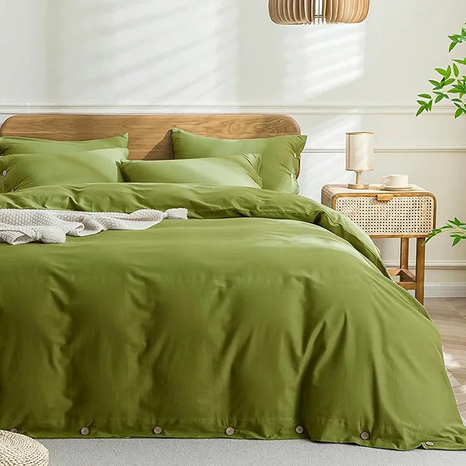 Functional JELLYMONI Christmas Duvet Cover Queen Size – Avocado Green Comforter Cover with Button Washed Cotton 3PCS Breathable Soft Solid Bedding Set Duvet Cover 90×90in amp 2 Pillowcases NO Comforter User-Friendly