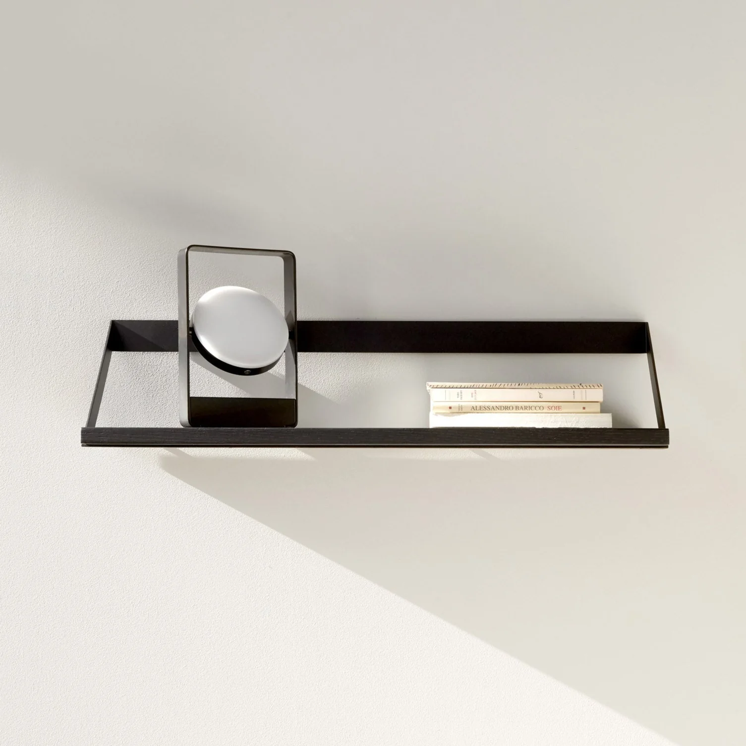 Selected Ribbon Solid Black Oak Shelf with Black Metal 27.5 quot Breathable