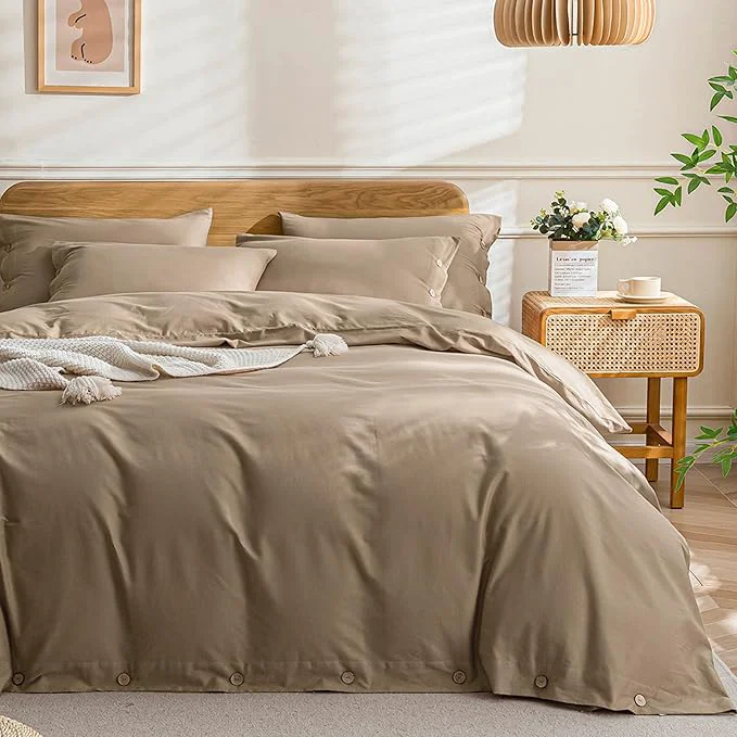 Quality JELLYMONI Cotton Duvet Cover Full Size – Khaki Comforter Cover with Button Washed Cotton 3PCS Breathable Soft Solid Bedding Set Duvet Cover 80×90in amp 2 Pillowcases NO Comforter