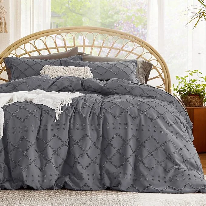 Organic Bedsure Boho Twin Duvet Cover Size – Dark Grey Breathable amp Soft Boho Bedding Machine Washable Comforter Cover for All Seasons Includes 1 Duvet Cover 68 quot x90 quot with 1 Pillow Sham amp Zipper Closure User-Friendly
