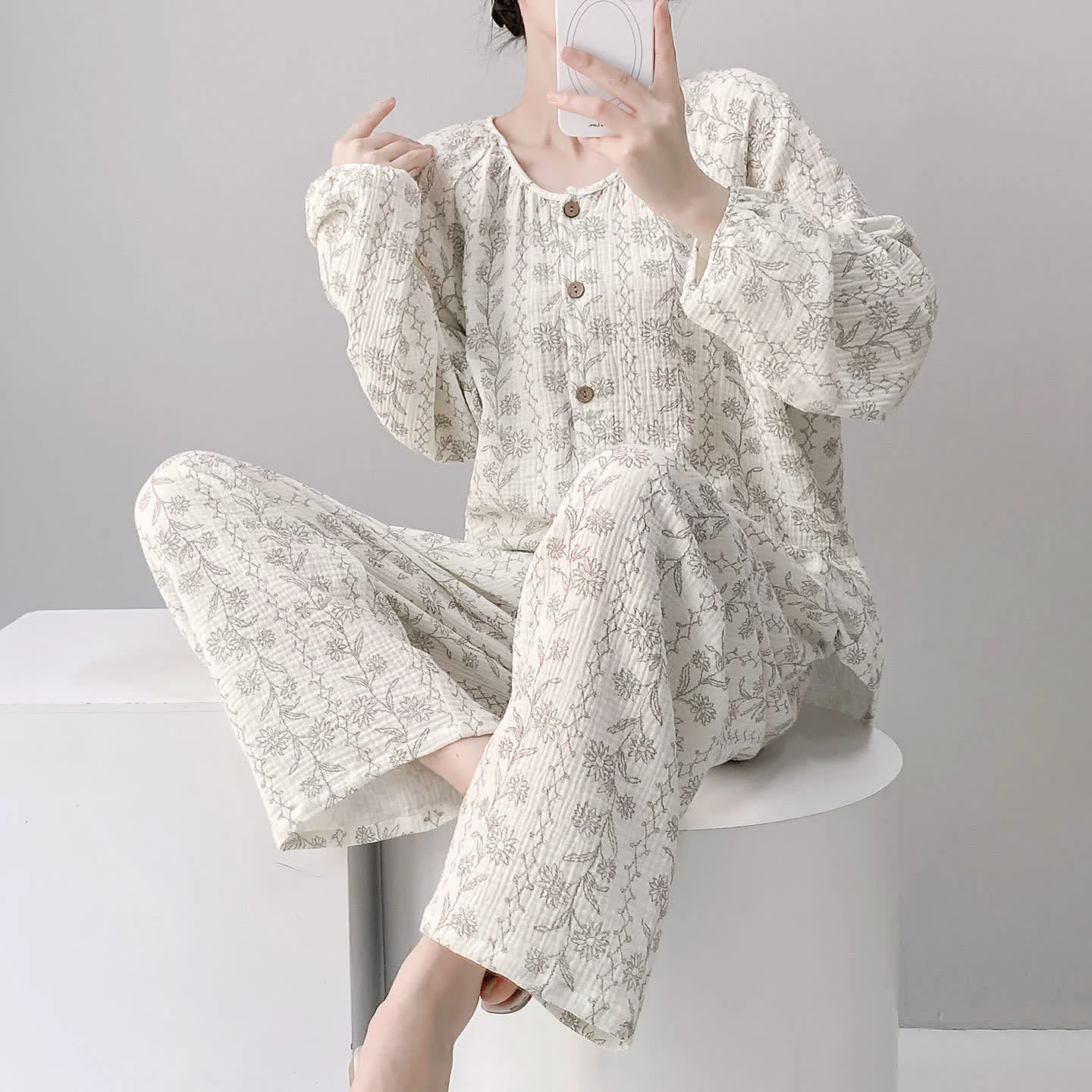 Long-Lasting Ownkoti Sunflower Double Gauze Cotton Pajama Set Contemporary