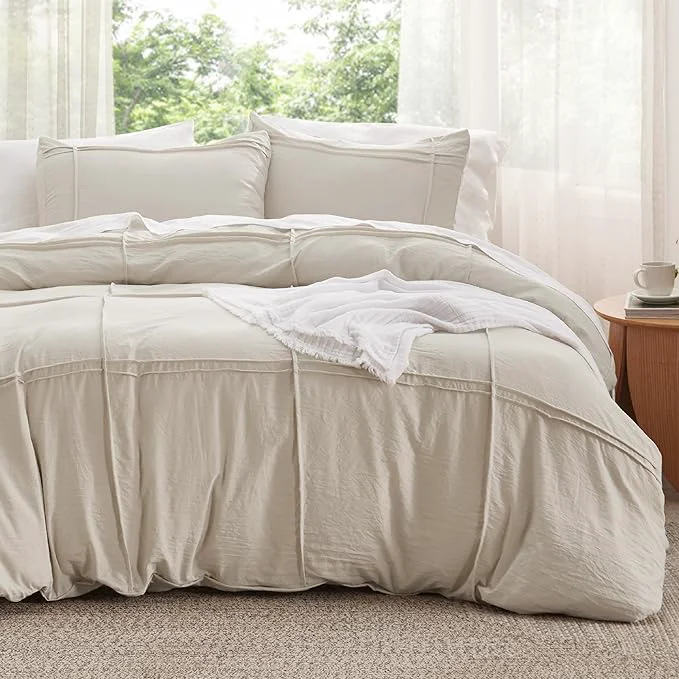 Proven Bedsure Grid Boho Duvet Cover Queen Size – Shabby Chic Tufted Boho Bedding Set 3 Pieces Shabby Chic Home Bedding for All Seasons Includes 1 Queen Duvet Cover amp 2 Pillowcases Light Beige 90 quot x 90 quot Specialty