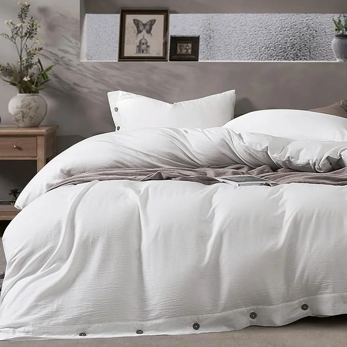 Carefully Designed JELLYMONI Washed Cotton Duvet Cover – Off White Twin Size 68×90 Inches 2-Piece Bedding Set with Button Closure Includes 1 Duvet Cover amp 1 Pillowcase Comforter Not Included Contemporary