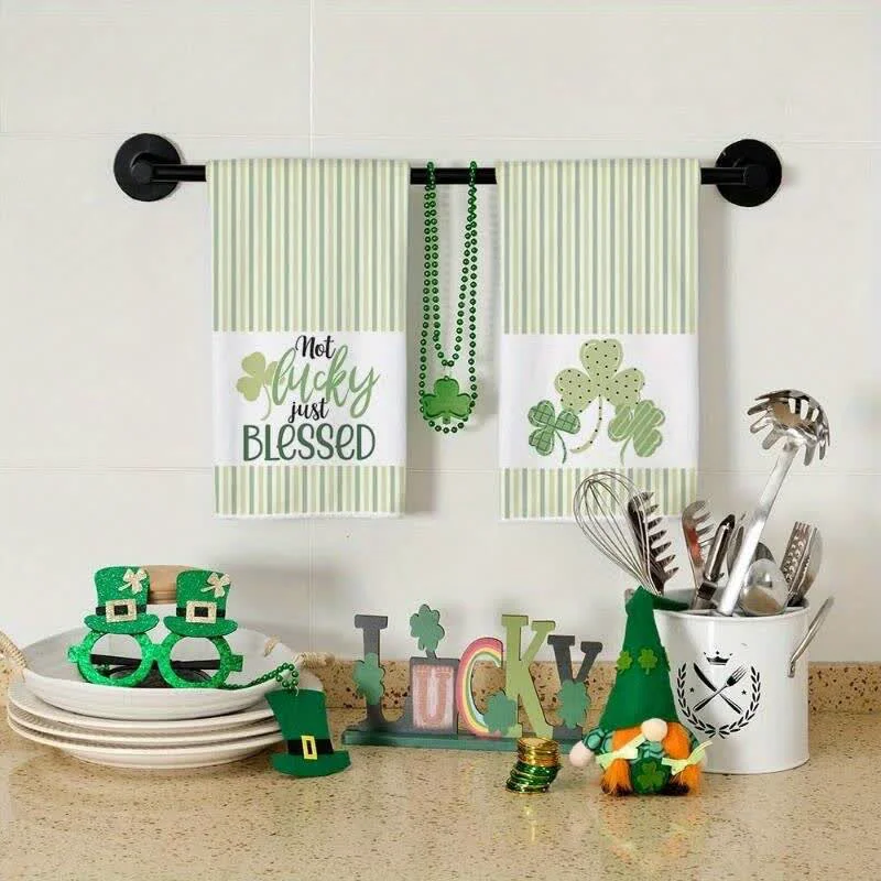 Fast Ownkoti St. Patrick 39 s Day Shamrock Stripe Kitchen Towel 2PCS Sustainable