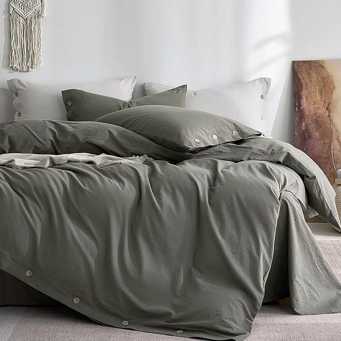 User-Friendly JELLYMONI Washed Cotton Duvet Cover Queen – Soft Breathable Linen-Look Bedding with Natural Wrinkle Texture Button Closure 3-Piece Set Dark Grey 90 quot x90 quot Official