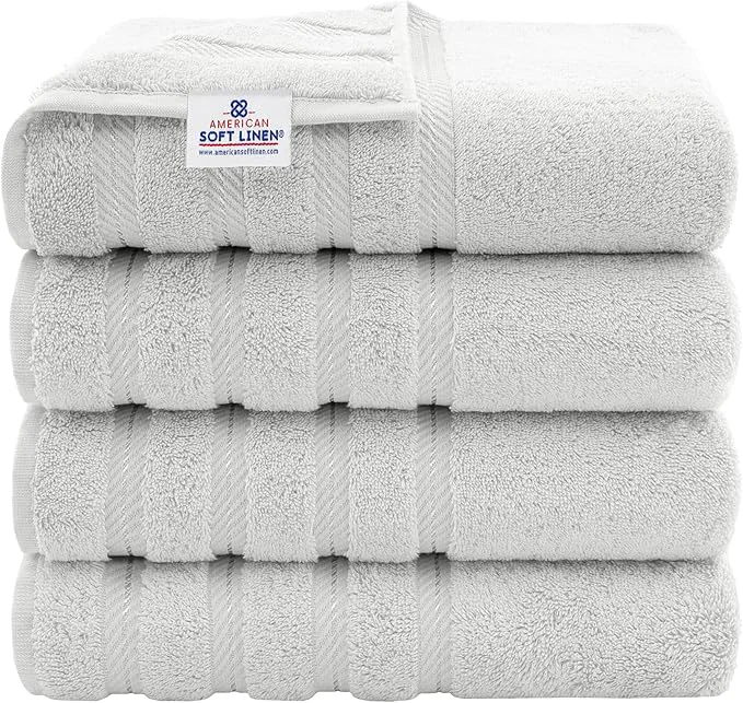Clean American Soft Linen Luxury 4 Piece Bath Towel Set 600 GSM Cotton Turkish Long-Lasting