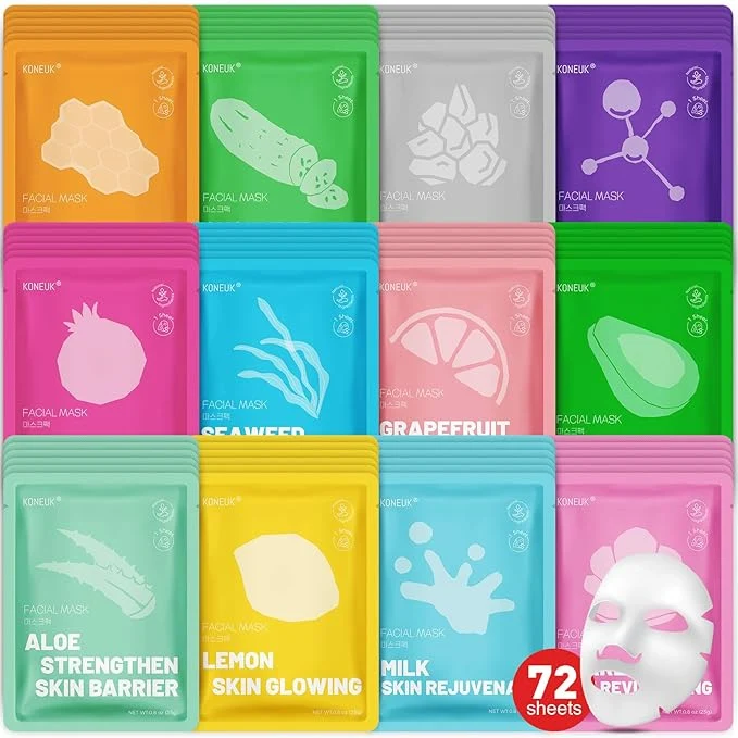 Exceptional KONEUK 72 Pack Collagen Face Masks Skincare Set Functional