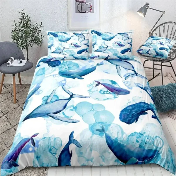 Official Ocean Blue Whale Duvet Cover Set – Kids amp Teens Sea Animal Bedding Fast