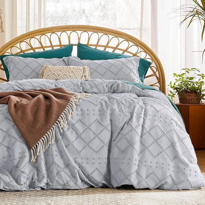 High-End Bedsure Boho Twin Duvet Cover Size – Light Grey Breathable amp Soft Boho Bedding Machine Washable Comforter Cover for All Seasons Includes 1 Duvet Cover 68 quot x90 quot with 1 Pillow Sham amp Zipper Closure Premium