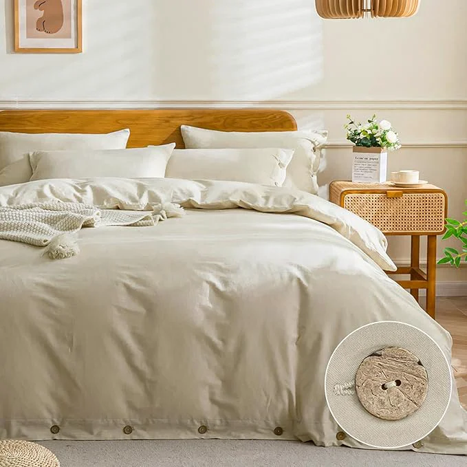 Exclusive JELLYMONI Cotton Duvet Cover Twin XL Size – Light Khaki Comforter Cover with Button Washed Cotton 2PCS Breathable Soft Solid Bedding Set Duvet Cover 66×92in amp 1 Pillowcase NO Comforter Durable