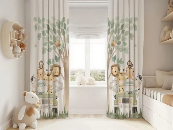 Official Watercolor Safari Animal Window Curtains – Woodland Theme Drapes for Kids Rooms Secure