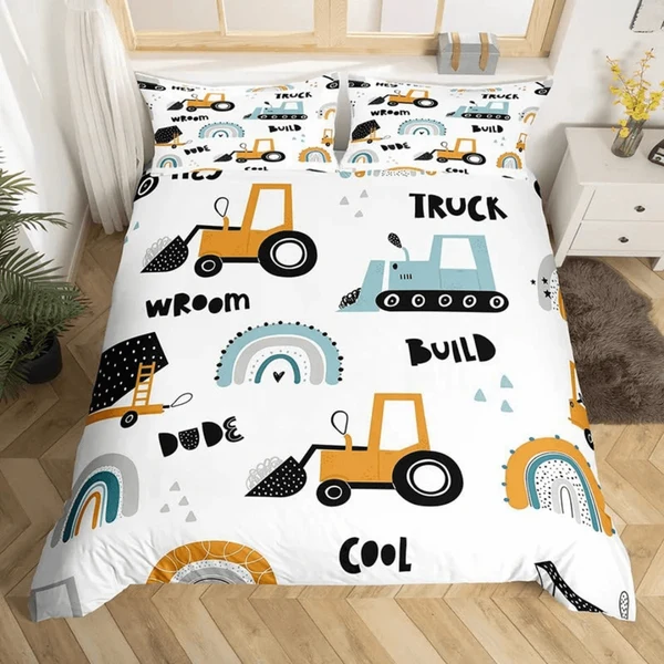 Efficient Kids Truck amp Excavator Quilt Cover – Construction Vehicle Bedding for Boys and Girls Nursery Superior