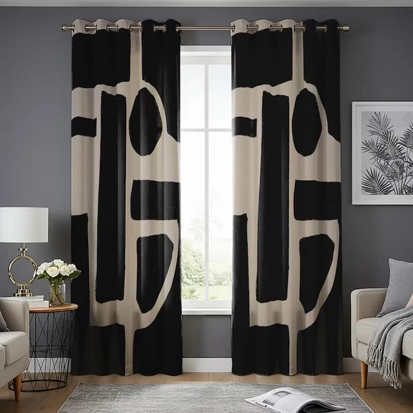 Innovative Black and Beige Retro Curtains – Mid Century Black and White Window Drapes Relaxed