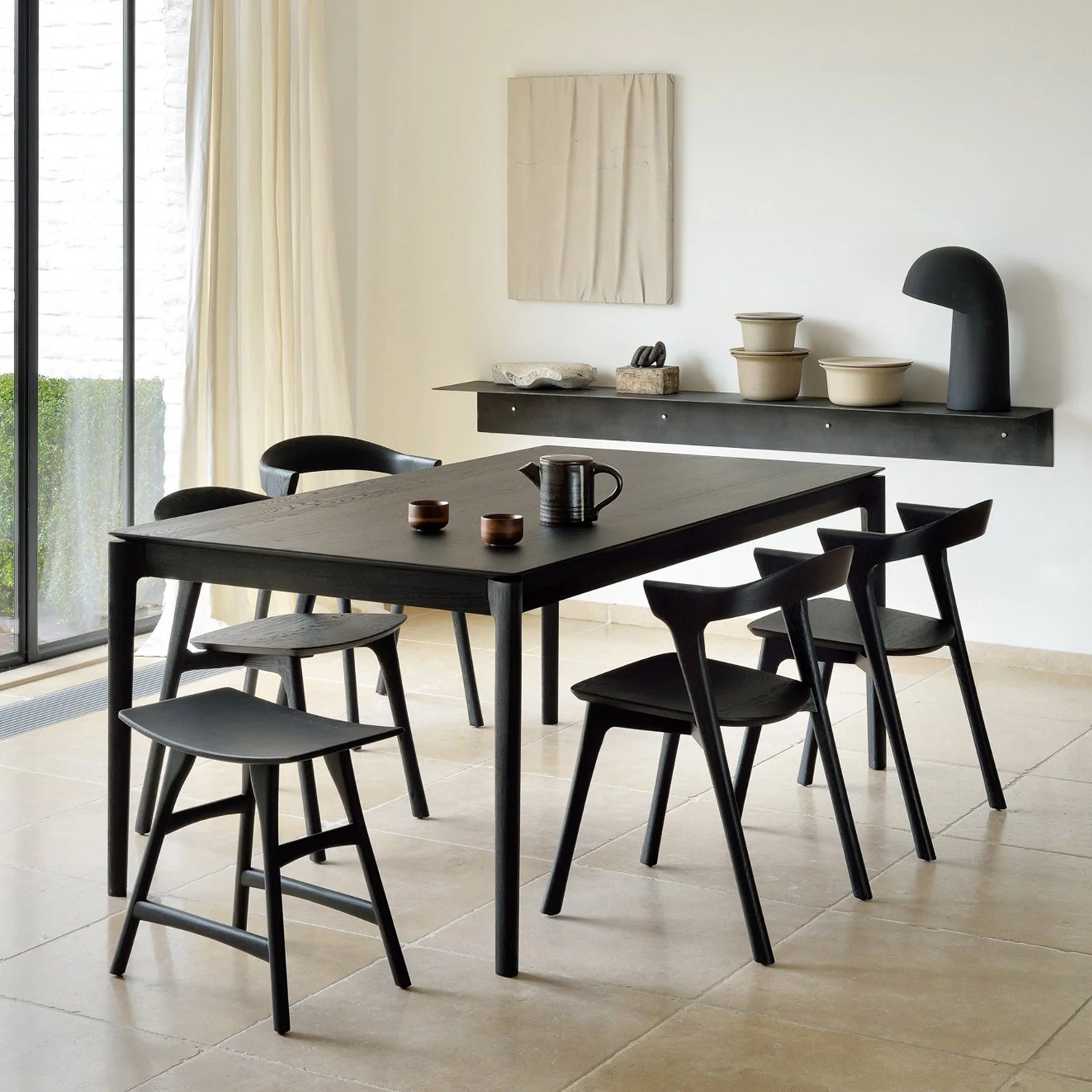 Outstanding Bok Solid Black Oak Extendable Dining Table 55.5 quot 87 quot Genuine