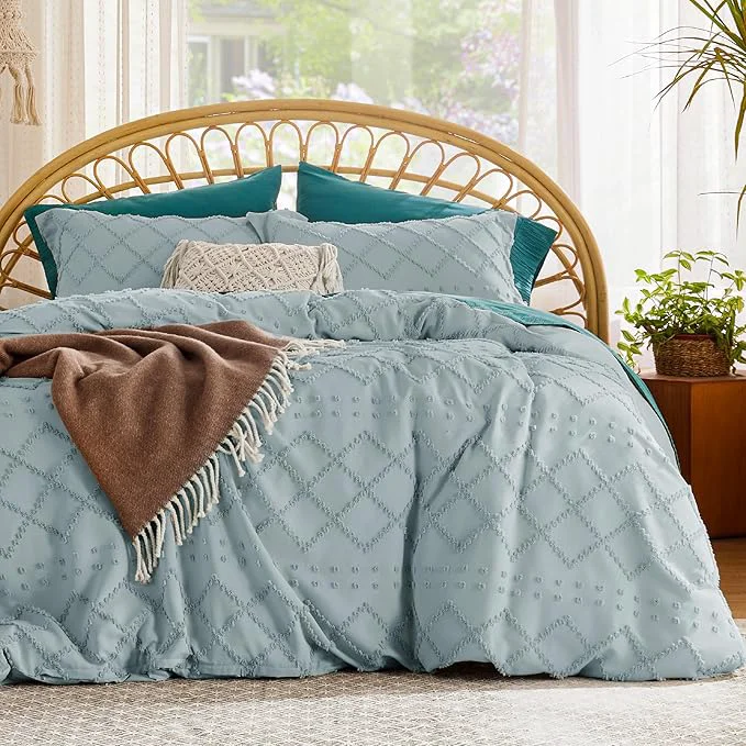 Genuine Bedsure Boho Duvet Cover King Size – Dusty Blue Breathable amp Soft Boho Bedding Machine Washable Comforter Cover for All Seasons Includes 1 Duvet Cover 104 quot x90 quot with 2 Pillow Shams amp Zipper Closure Easy-to-Use