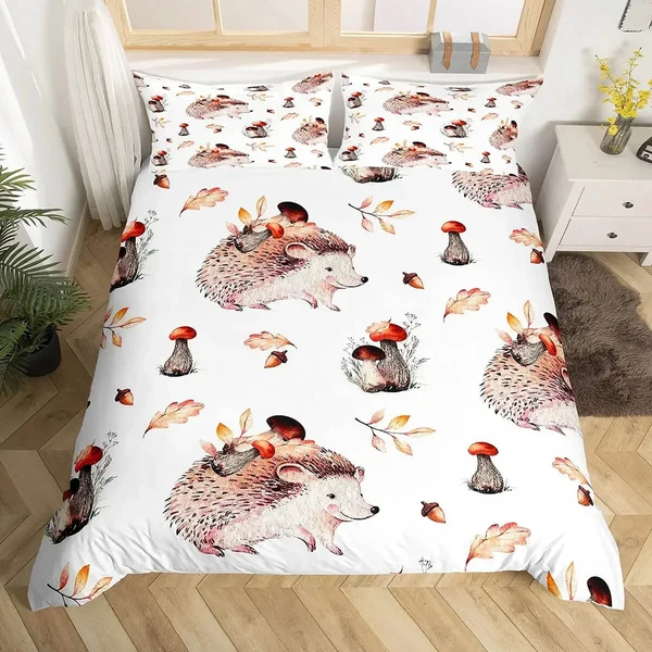 Fine Crafted Cute Hedgehog amp Mushroom Duvet Cover Set – Forest Animal Bedding for Boys Teens amp Nature Lovers Flexible
