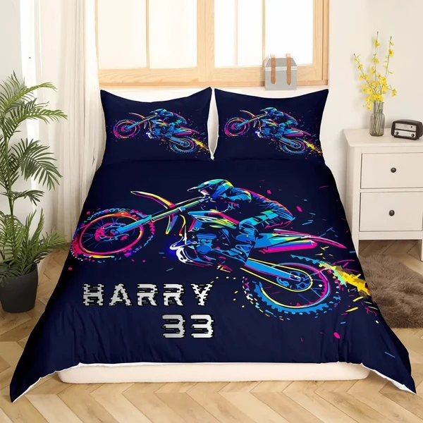 Casual Motocross Personalized Quilt Cover Set – Custom Dirt Bike Bedding for Kids Teens amp Adults Advanced