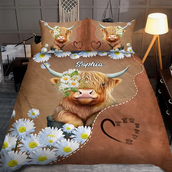 Next-Generation Personalized Highland Cow Quilt Cover – Custom Farmhouse Bedding Set Safe