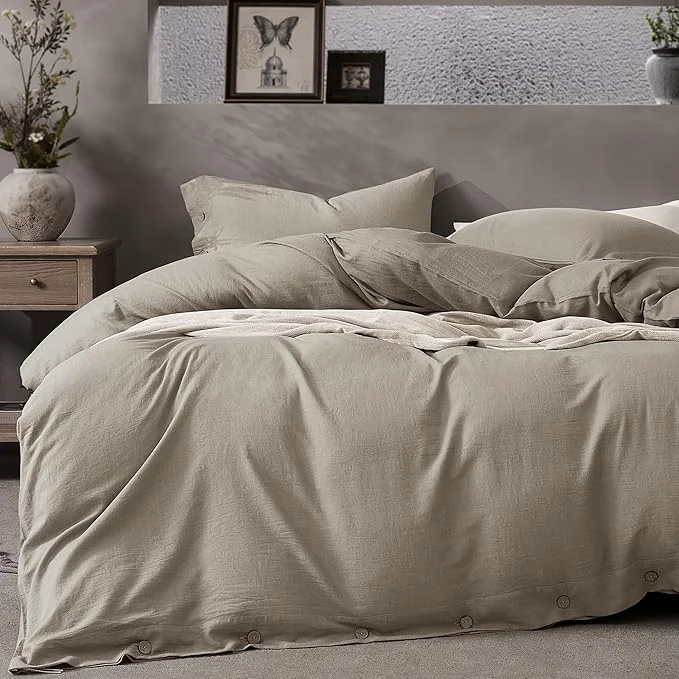 Contemporary JELLYMONI Cotton Duvet Cover Twin Size – Taupe Comforter Cover with Button Washed Cotton 2PCS Breathable Soft Solid Bedding Set Duvet Cover 68×90in amp 1 Pillowcases NO Comforter High-Grade