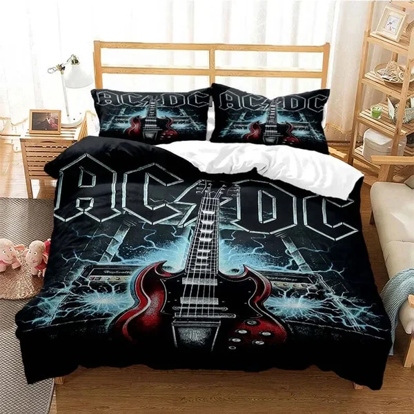 Unique AC DC Duvet Cover Set – Rock Band Bedding for Boys amp Girls Music Bedroom Decor Refined