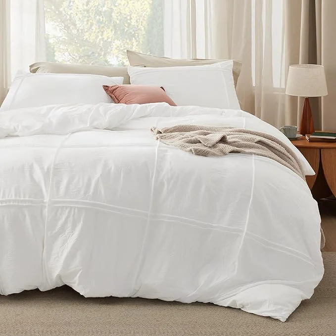 Innovative Bedsure Grid Boho Duvet Cover King Size – Shabby Chic Tufted Boho Bedding Set 3 Pieces Shabby Chic Home Bedding for All Seasons Includes 1 King Duvet Cover amp 2 Pillowcases White 104 quot x 90 quot Solid