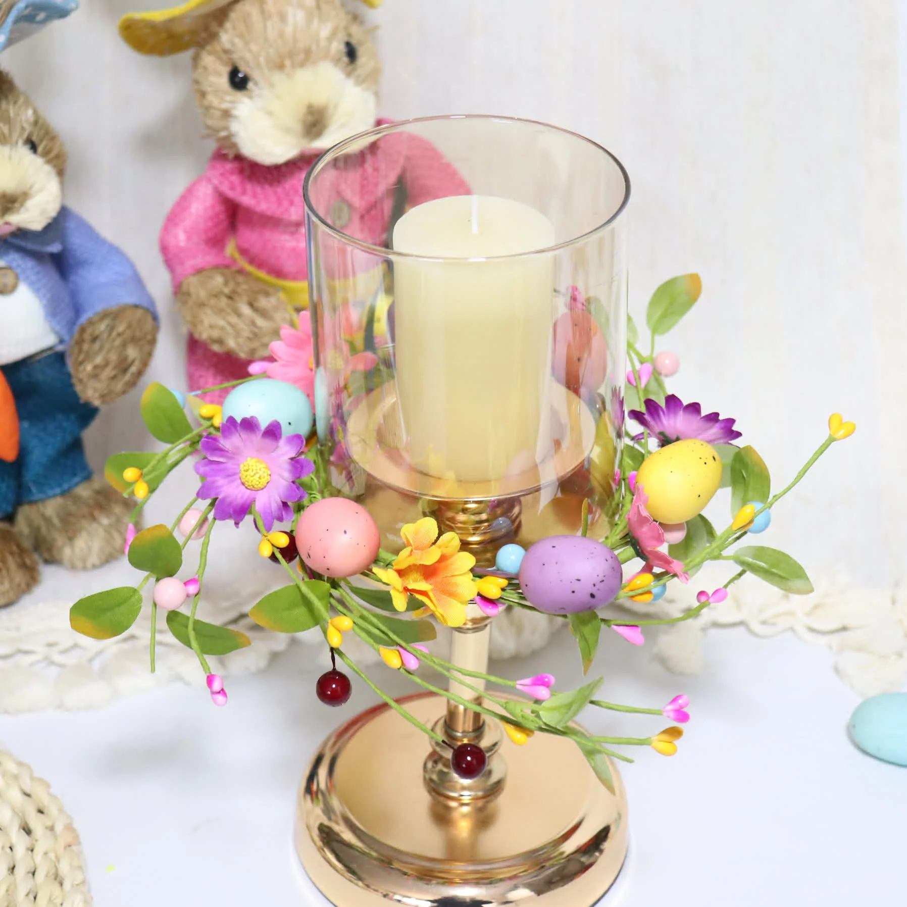 User-Friendly Ownkoti Easter Egg Faux Flower Wreath Candle Ring Fashionable