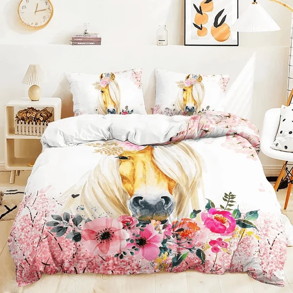 Dependable Beautiful Sakura Zebra Horse Bedding Set – Cherry Blossom 3D Print Duvet Cover Set Sophisticated