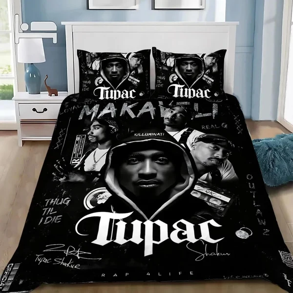 Professional Tupac Shakur Doona Cover – Iconic Hip-Hop Rapper Bedding Set Natural