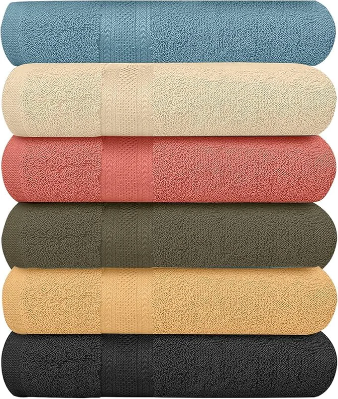 Refined KAHAF COLLECTION 6 Pack Bath Towels Set Ring Spun Cotton Lightweight Modern