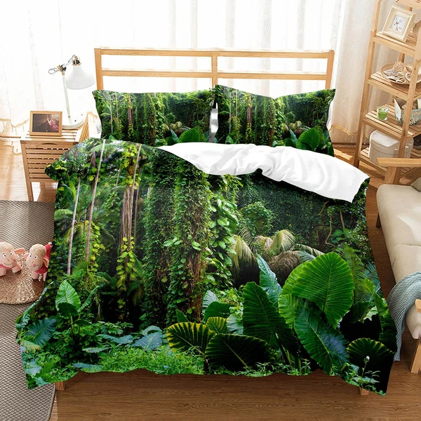Sustainable Green Jungle Forest Bedding Set – Natural Landscape For Bedroom Decor Sophisticated