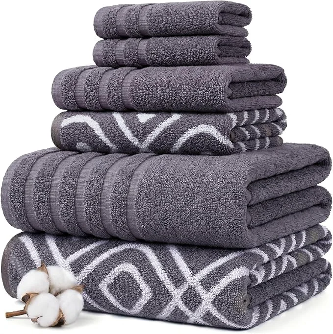 Fast Modern Threads Classic Diamond 6-Piece Cotton Towel Set – Yarn Dyed Breathable