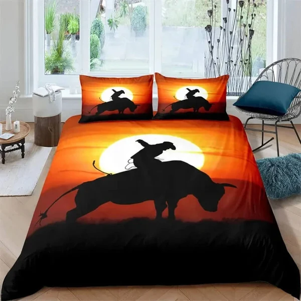 Premium Western Cowboy Bedding Set – Rodeo Bull amp Horse Riding Duvet Cover for Boys amp Teens Fast