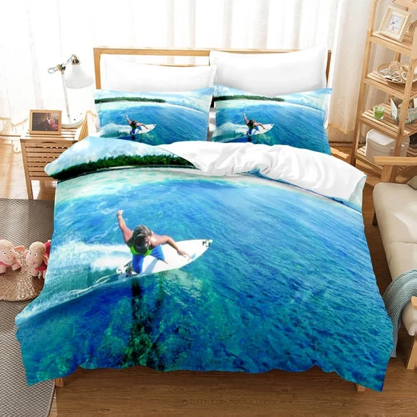 Elite Sea Surfing Doona Cover Set – Ocean Wave Surfboard Bedding Long-Lasting
