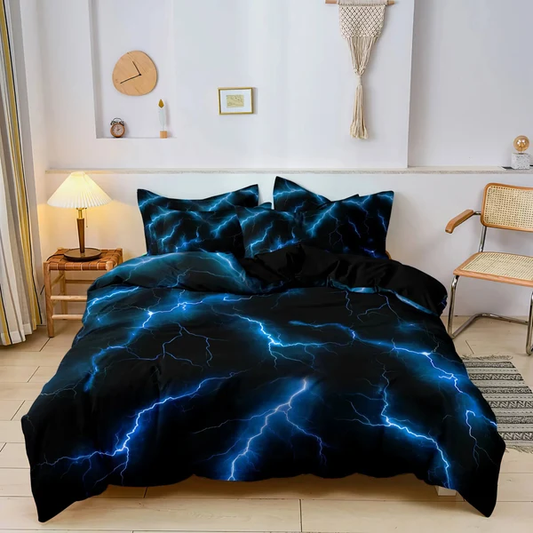 Carefully Designed Lightning Thunder Duvet Cover Set – 3D Storm Bedding for Bedroom Decor Clean