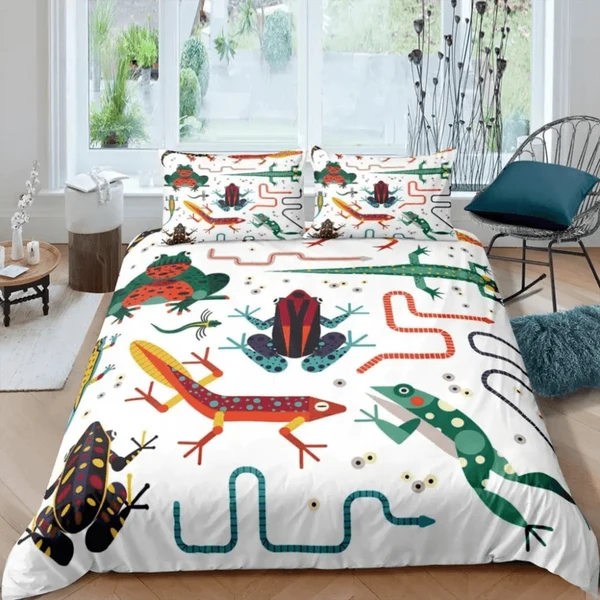 Functional Frog Lizard Snake Bedding Set – 3D Animal Duvet Cover for Kids Teens amp Adults Safe