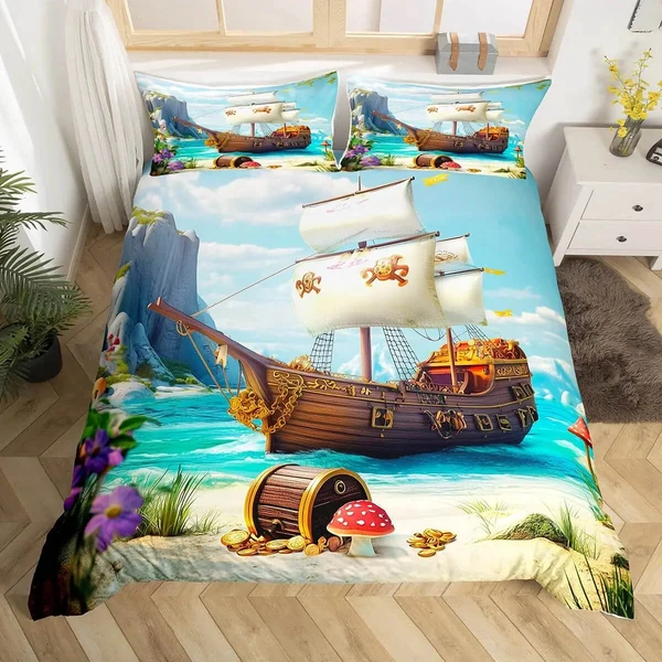 Eco-Friendly Pirate Skull Doona Cover – Nautical Bedding Set for Boys amp Teens Soft