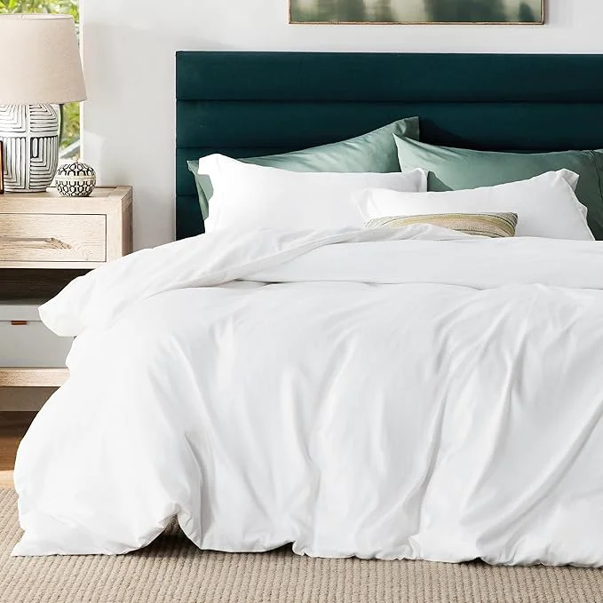 Solid Bedsure Duvet Cover Queen Size – Moisture-Wicking Silky Eucalyptus Lyocell Cotton Hybrid Comforter Cover Set for Hot Sleeper – GentleSoft™ and Breathable Cooling Bedding Set Bright White Specialty