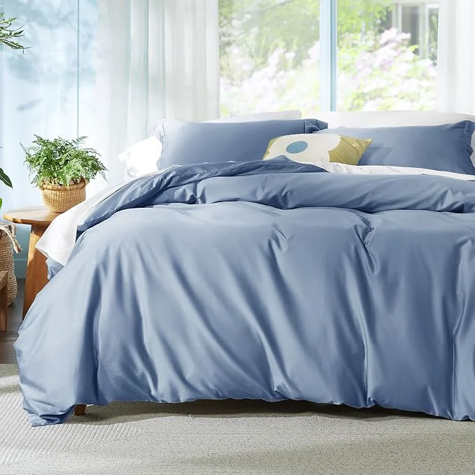 Next-Generation Bedsure Cooling Duvet Cover King Size – Moisture Wicking and Silky Eucalyptus Lyocell Cotton Hybrid Comforter Cover Set for Hot Sleeper – Buttery Soft and Breathable Cooling Bedding Set Slate Blue Expertly Made