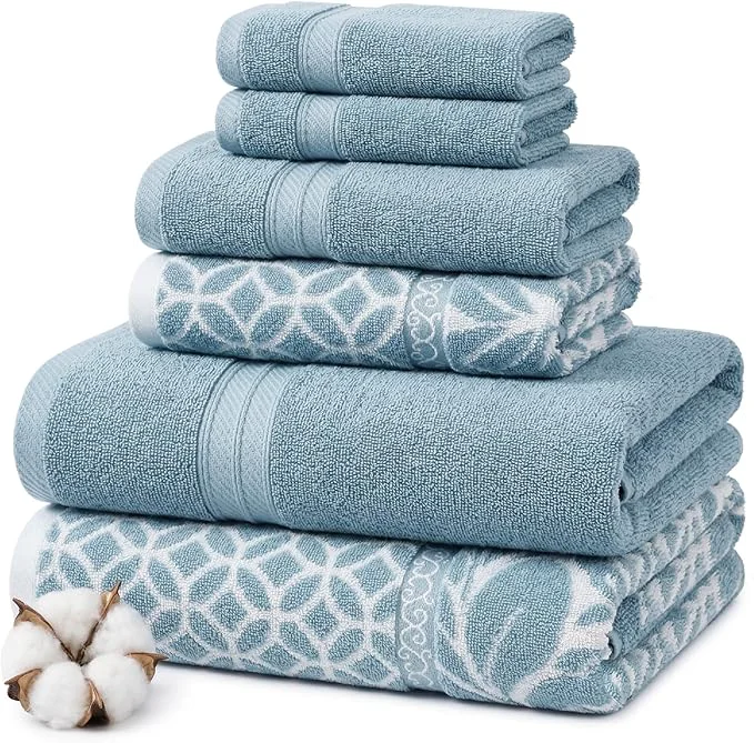 Environmentally Friendly Modern Threads Botanical Vine 6-Piece Cotton Towel Set – Reversible Yarn Long-Lasting