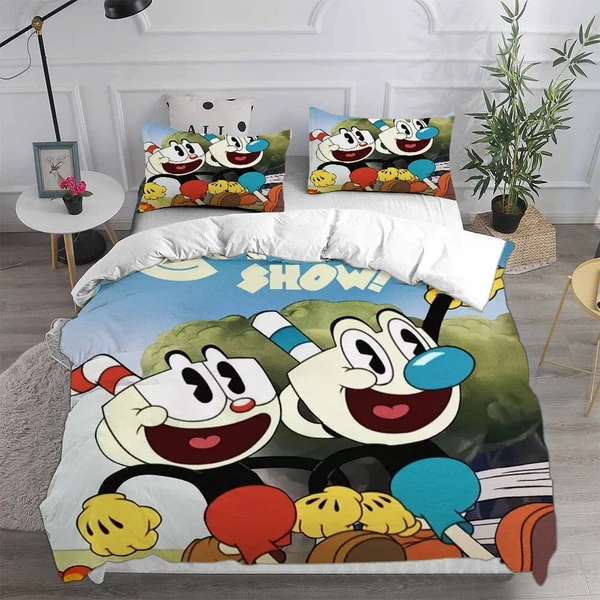 Effective Cuphead amp Mugman Doona Cover – 3D Cartoon Gaming Bedding Set for Kids amp Gamers Convenient