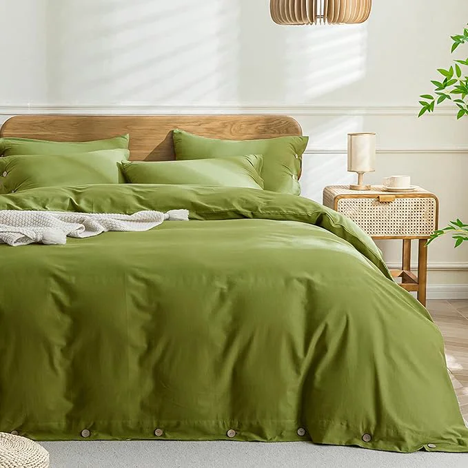 Official JELLYMONI Christmas Duvet Cover Twin Size – Avocado Green Comforter Cover with Button Washed Cotton 2PCS Breathable Soft Solid Bedding Set Duvet Cover 68×90in amp 1 Pillowcase NO Comforter Healthy