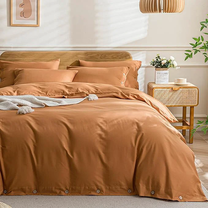 Proven JELLYMONI Cotton Duvet Cover Full Size – Burnt Orange Comforter Cover with Button Washed Cotton 3PCS Breathable Soft Solid Bedding Set Duvet Cover 80×90in amp 2 Pillowcases NO Comforter Safe