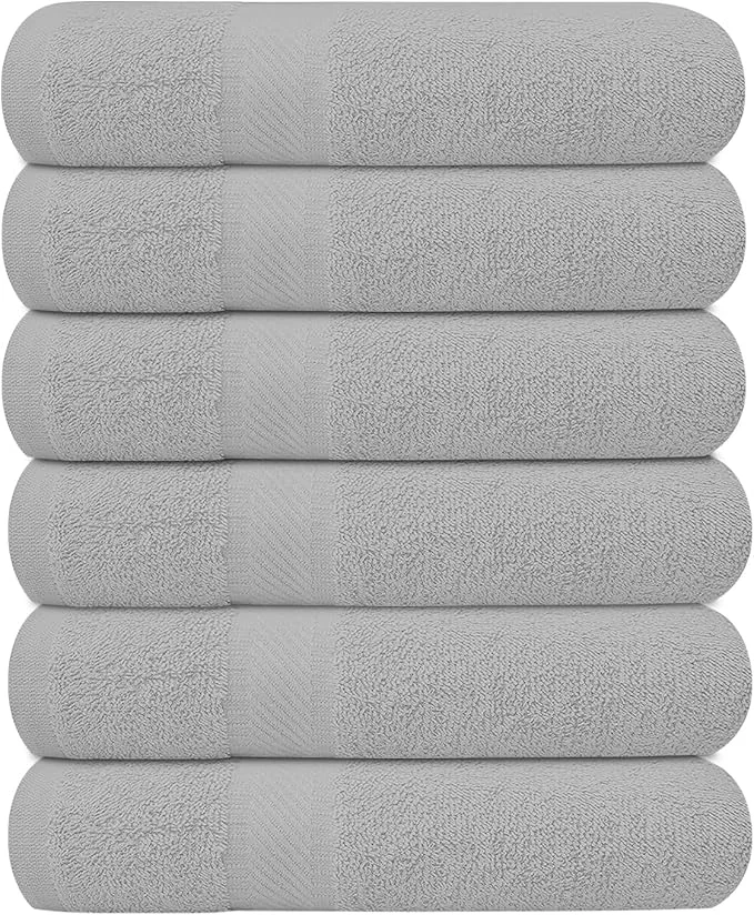 Solid KAHAF COLLECTION 6 Pack Bath Towels Set Ring Spun Cotton Lightweight Exclusive