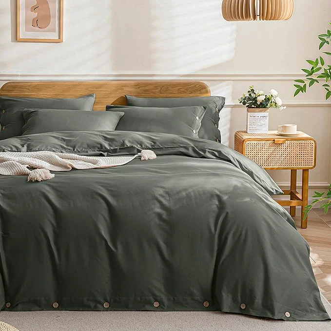 Authentic JELLYMONI Cotton Duvet Cover Twin Size – Gray Comforter Cover with Button Washed Cotton 2PCS Breathable Soft Solid Bedding Set Duvet Cover 68×90in amp 1 Pillowcase NO Comforter Lightweight