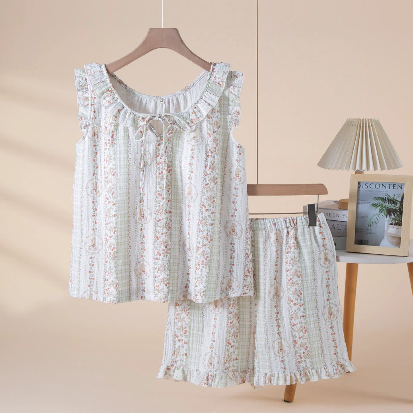 Outstanding Ownkoti Floral Striped Bunny Cotton Gauze Pajamas Soft