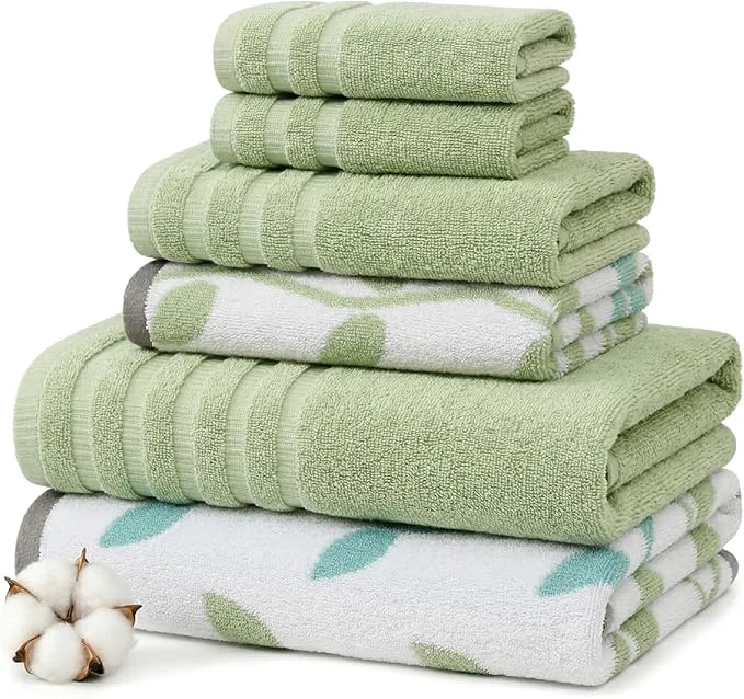 Traditional Modern Threads Natural Vine 6-Piece Cotton Towel Set – Yarn Dyed Jacquard Convenient