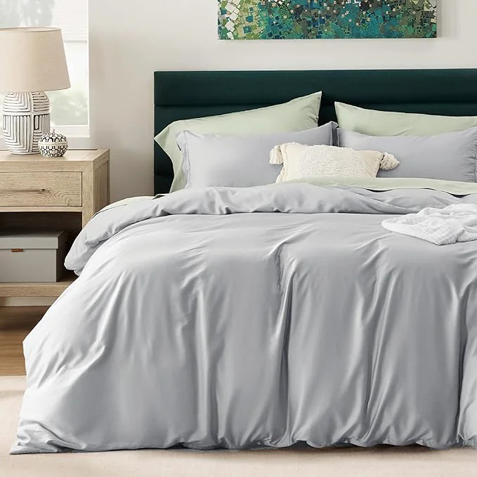 Genuine Bedsure Cooling Duvet Cover Queen – Moisture Wicking and Silky Eucalyptus Lyocell Cotton Hybrid Comforter Cover Set for Hot Sleeper – Buttery Soft and Breathable Cooling Bedding Set Silver Grey Healthy