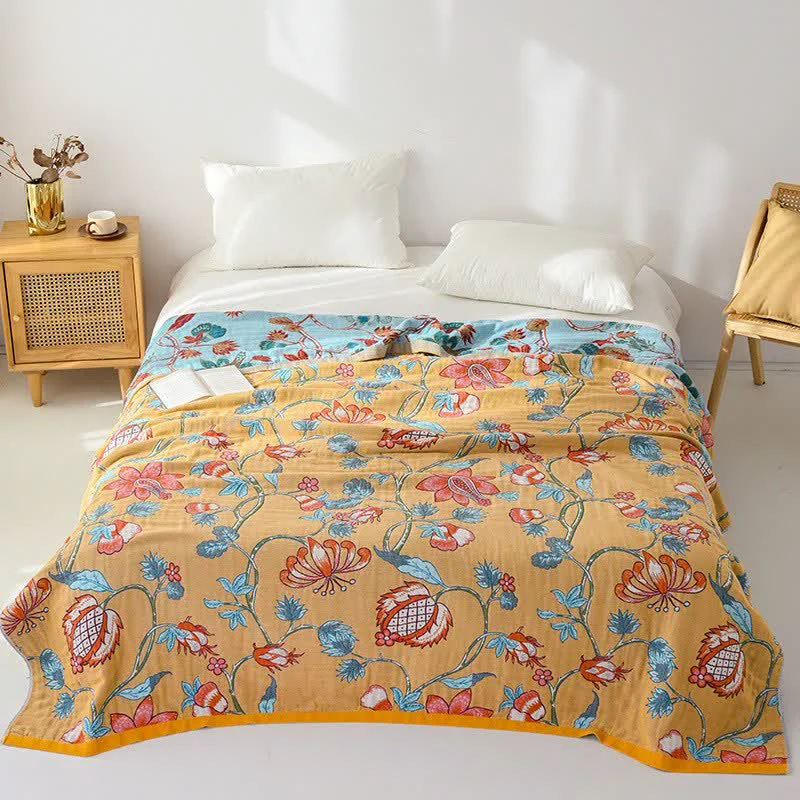 Solid Ownkoti Artistic Floral Pure Cotton Quilt Blanket High-Performance